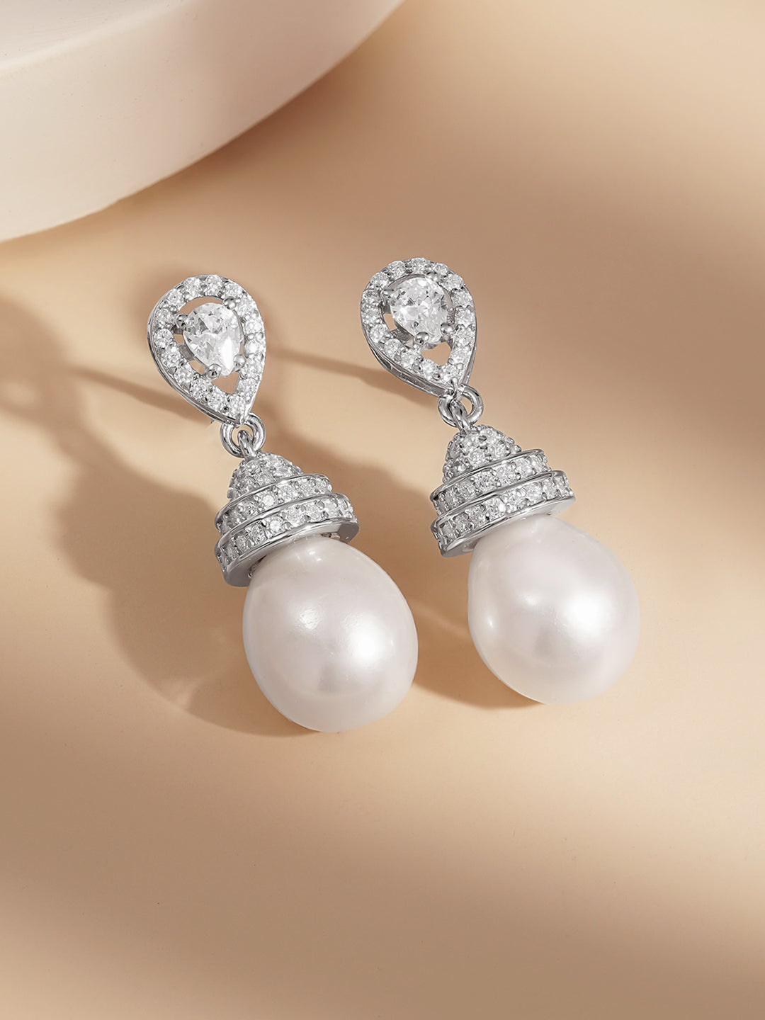 925 Fine Silver Pearl Glow Drop Earrings