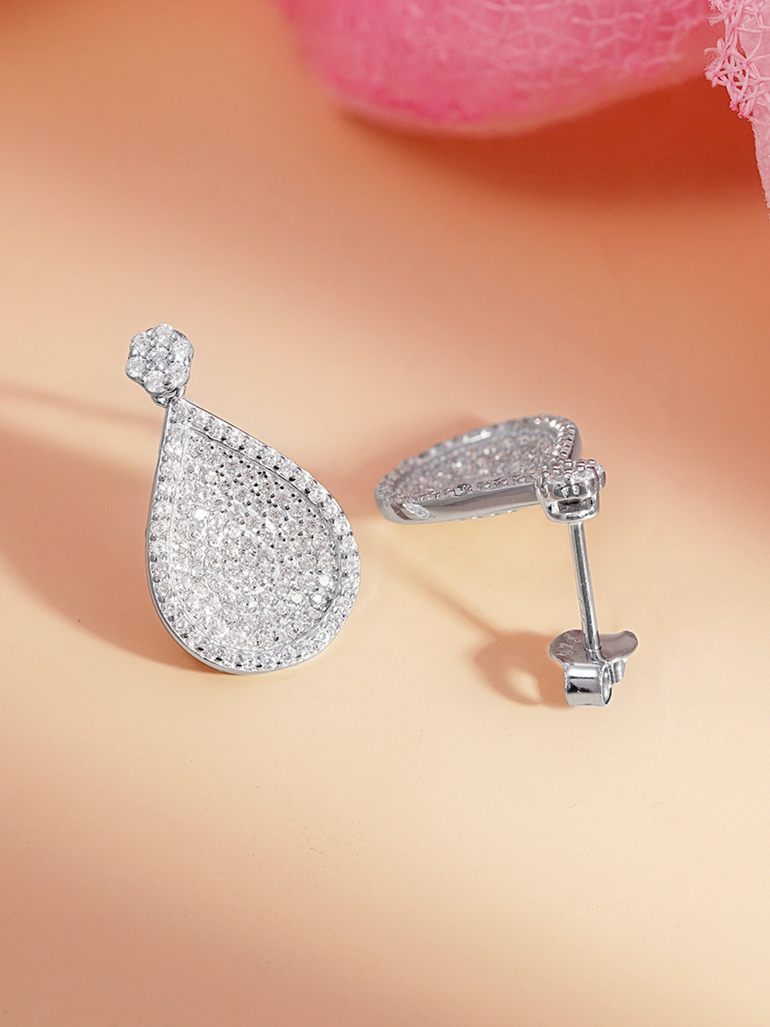 925 Fine Silver Zirconia Teardrop Statement Drop Earrings