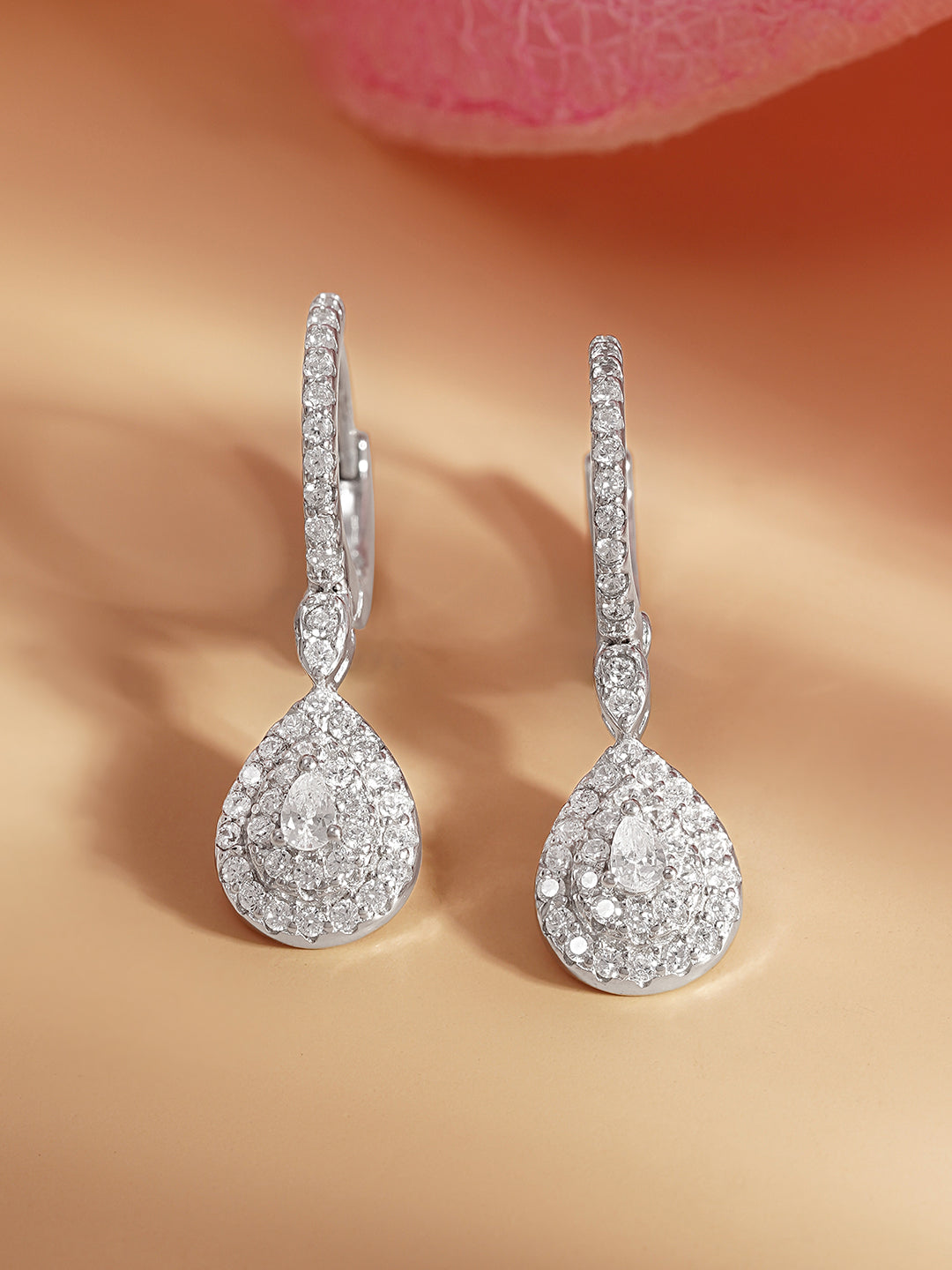 925 Fine Silver Zirconia Teardrop Hoop Earrings