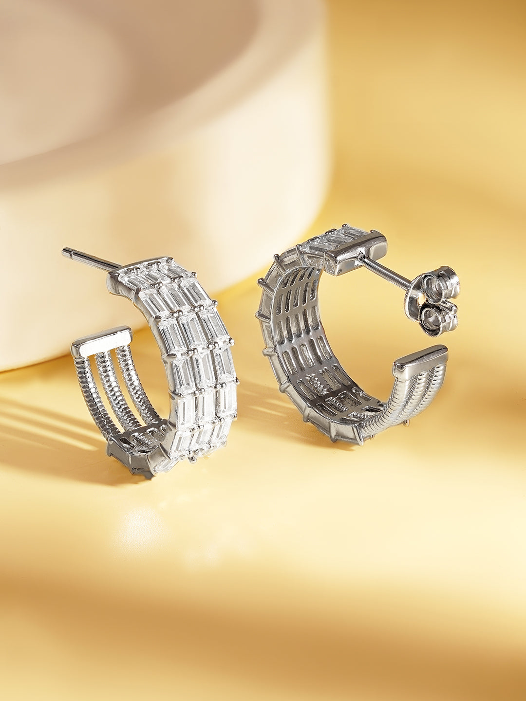 925 Fine Silver Triple Crystal Hoop Earrings