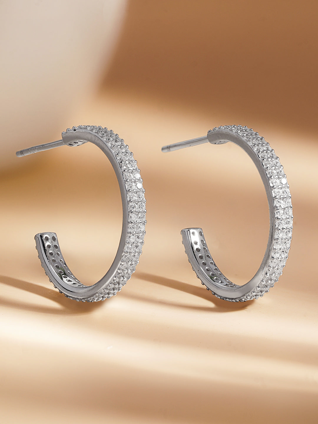 925 Fine Silver Sparkling Zirconia Half-Hoop Earrings