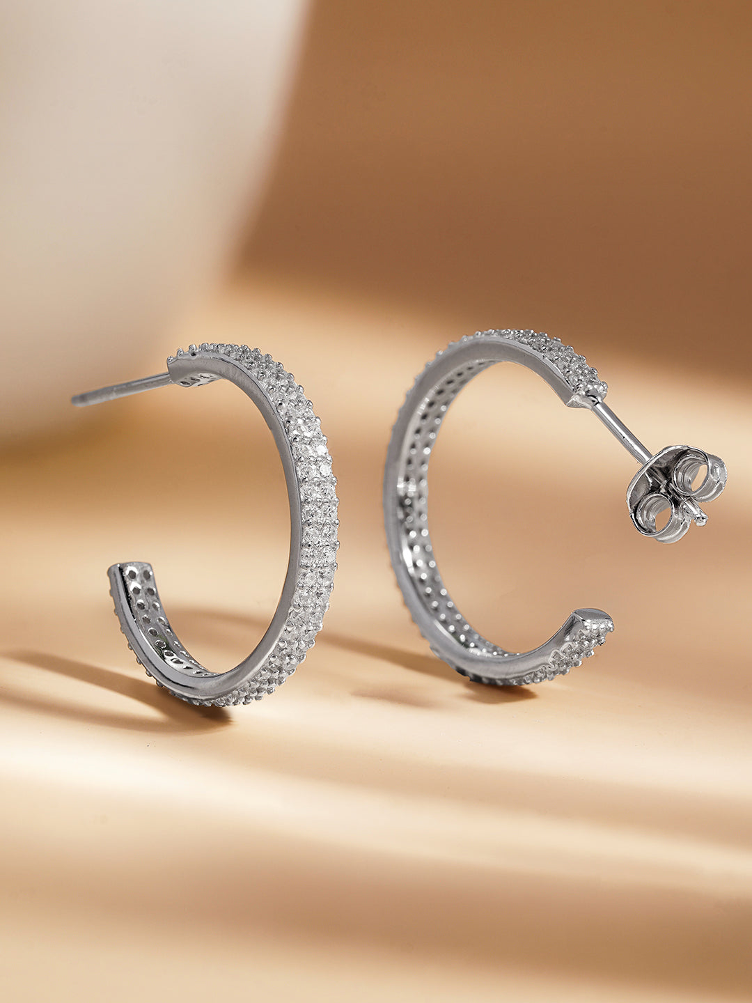 925 Fine Silver Sparkling Zirconia Half-Hoop Earrings