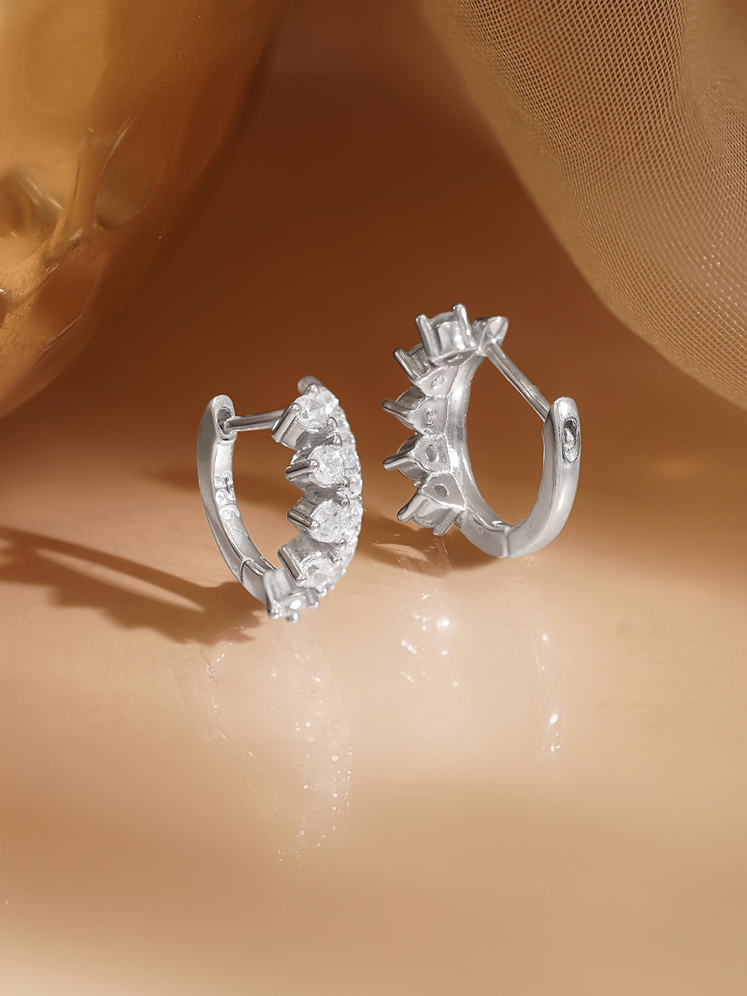 925 Fine Silver Zirconia Minimal Hoop Earrings