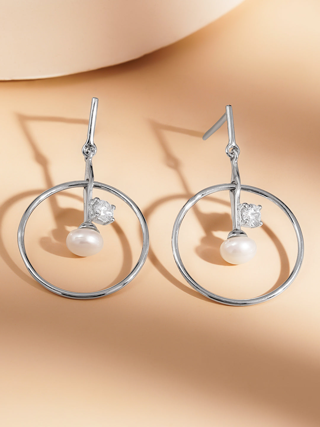 925 Fine Silver Pearl Circle Drop Earrings