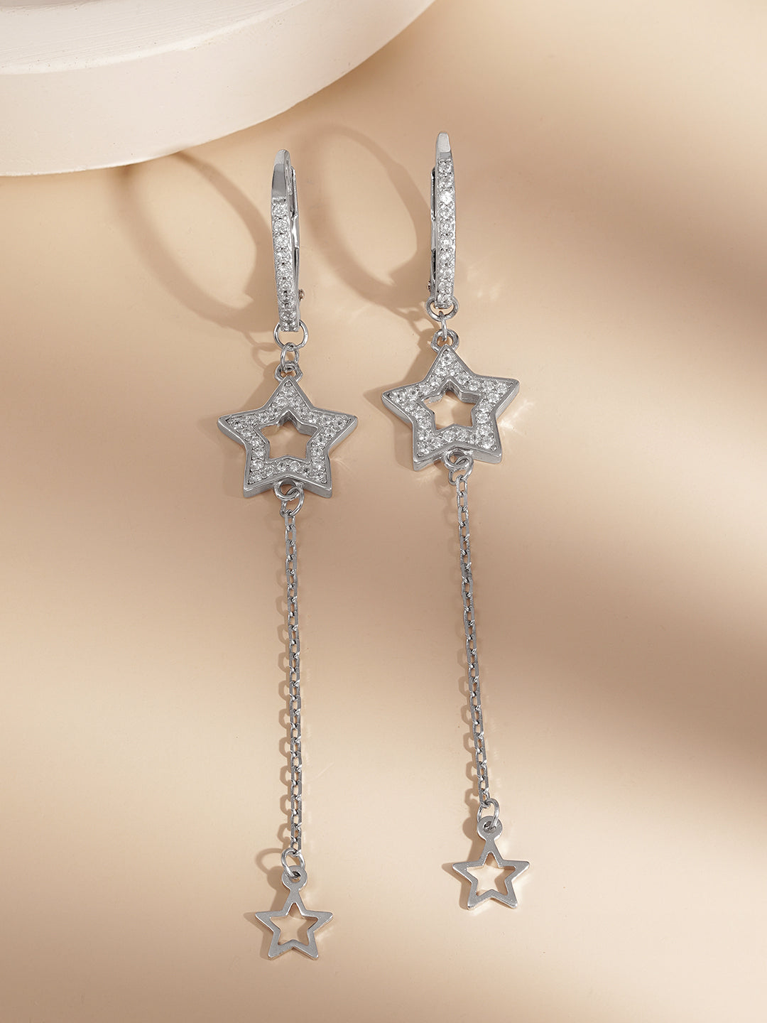 925 Fine Silver Star Chain Drop Earrings