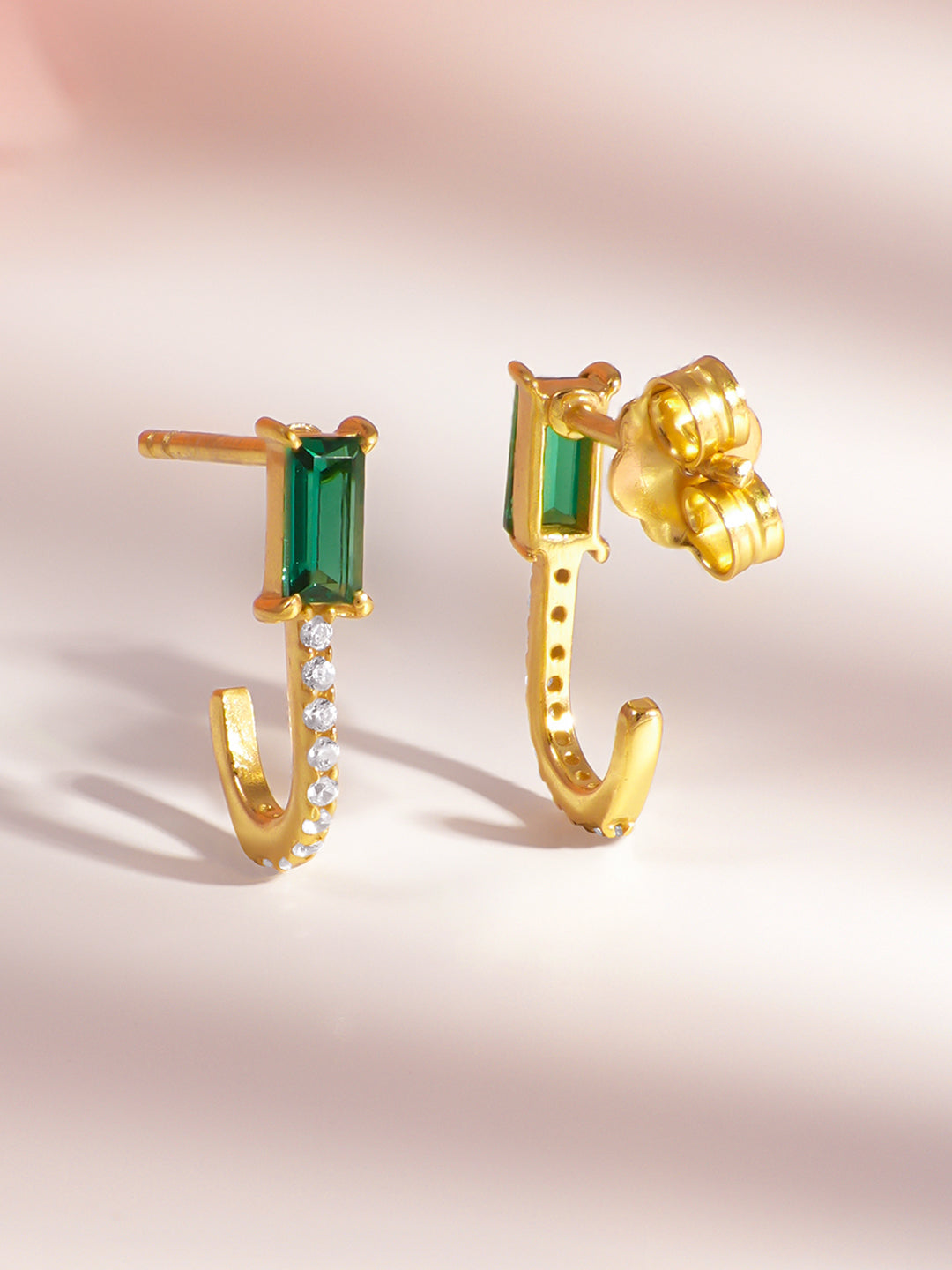 925 Fine Silver Emerald Diamond Stud Earrings