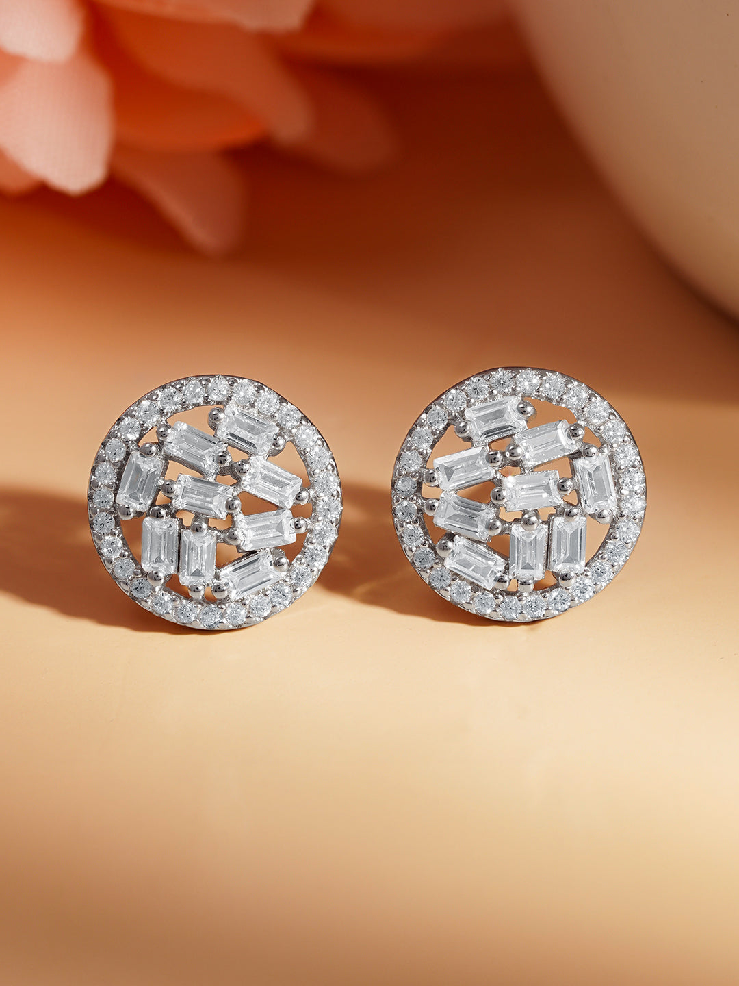 925 Fine Silver Crystal Zirconia Halo Stud Earrings