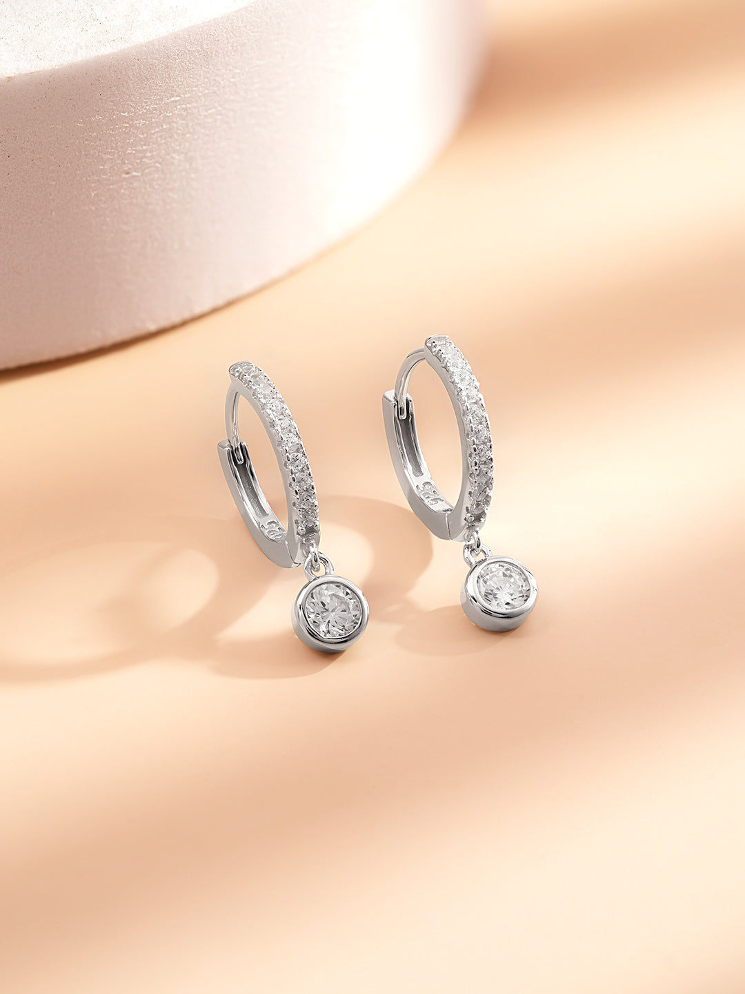 925 Fine Silver Zirconia Hoop Drop Earrings
