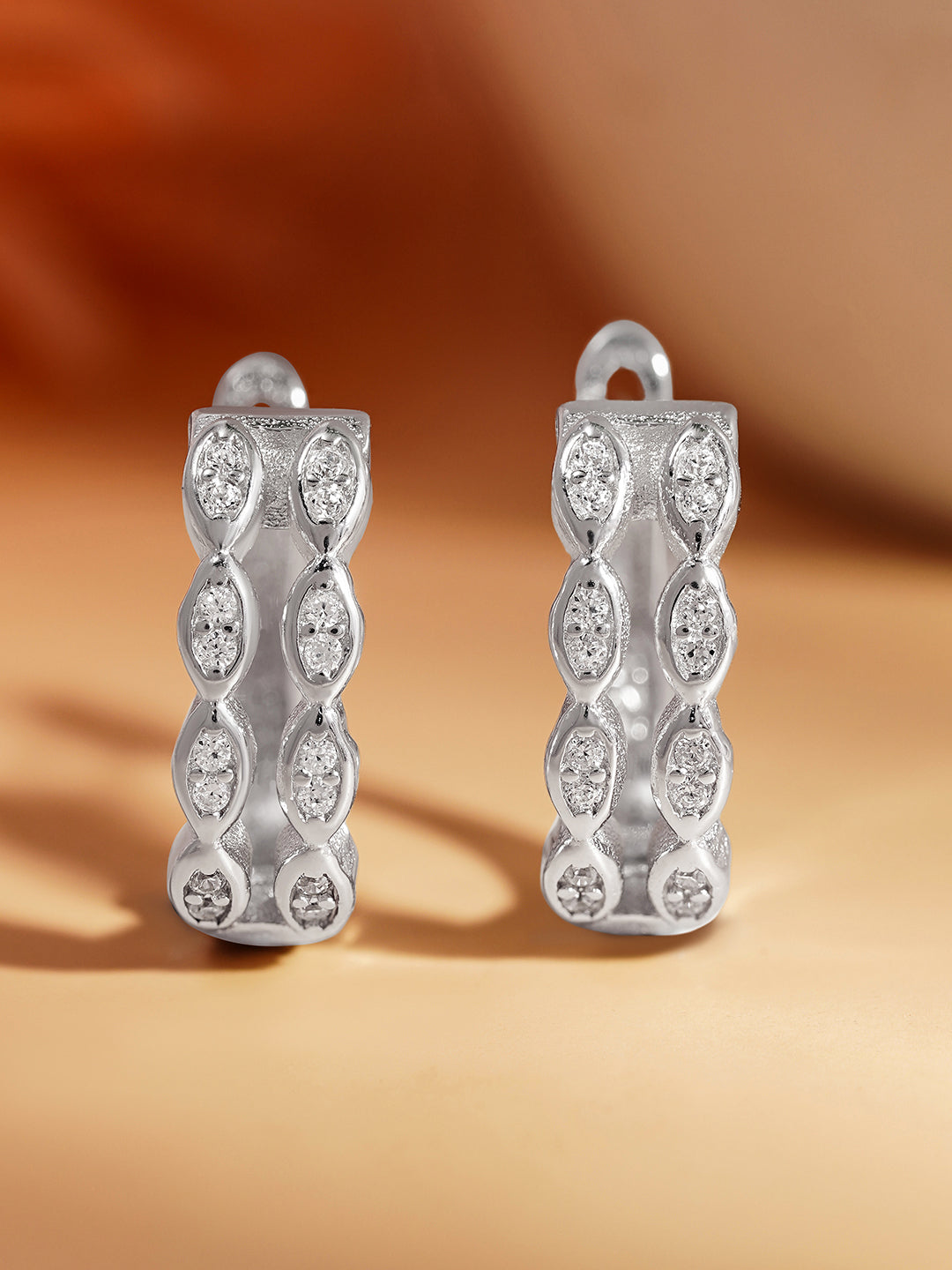925 Fine Silver Crystal Layered Hoop Earrings