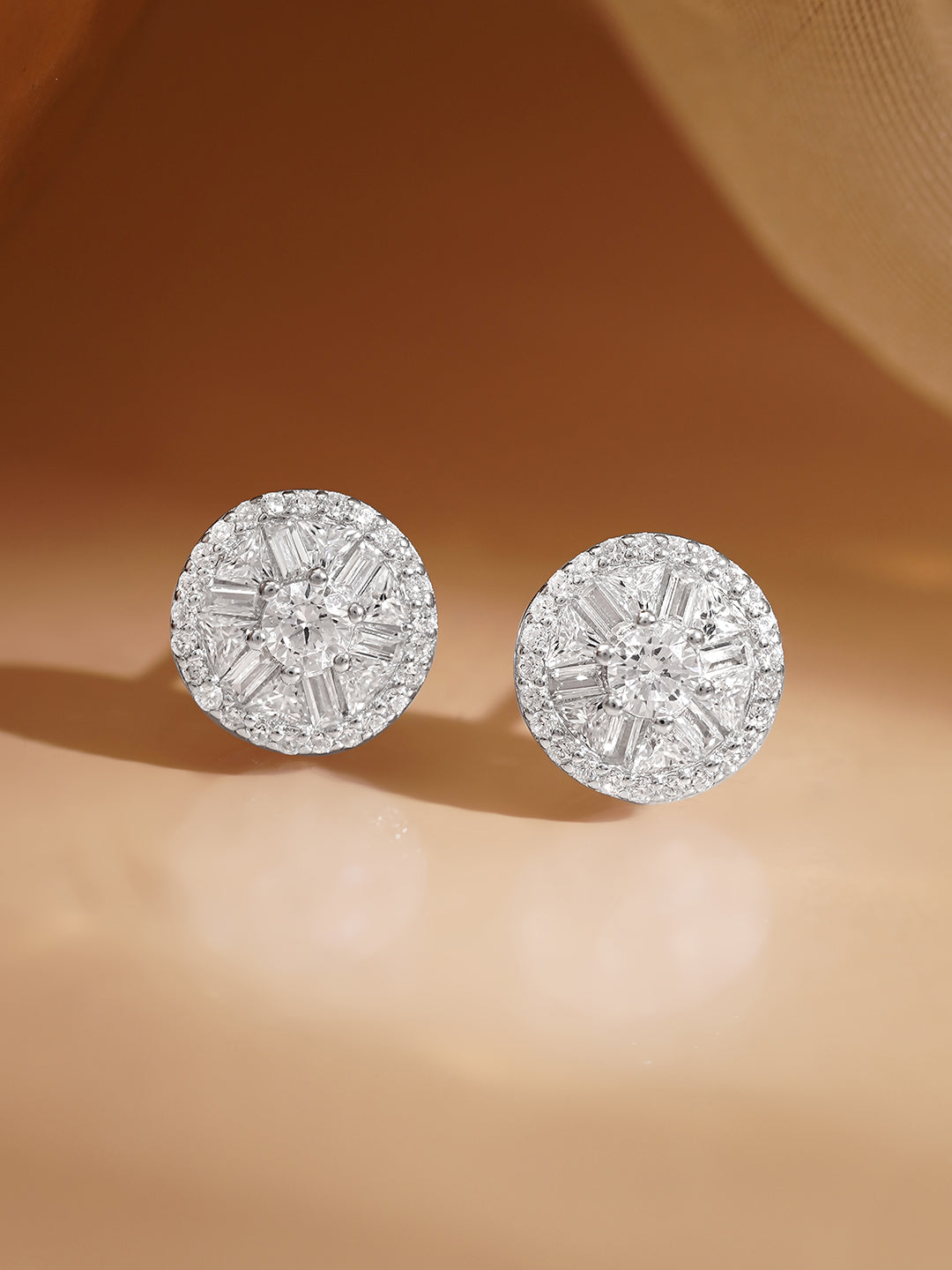 925 Fine Silver Round Diamond Stud Earrings