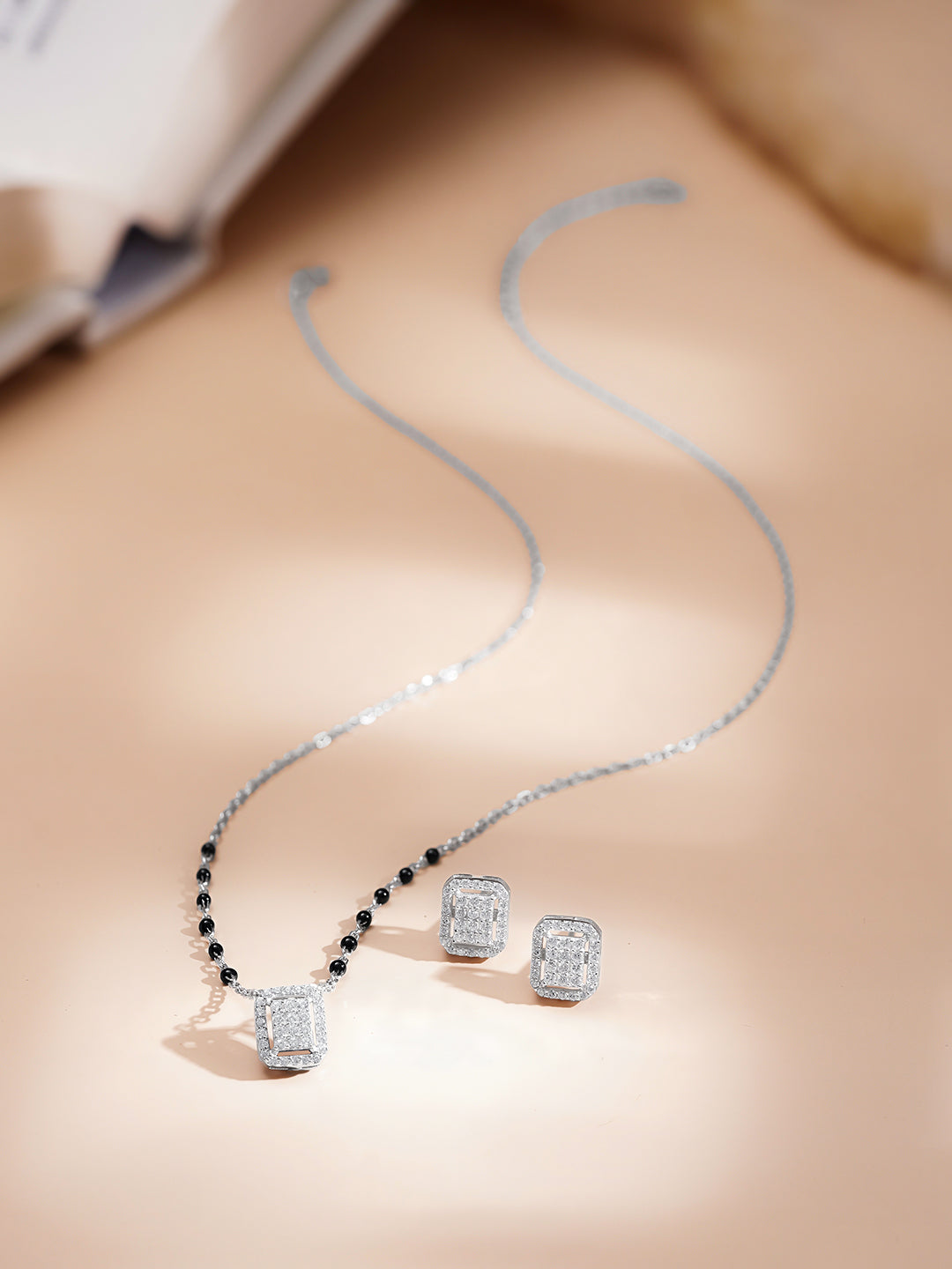 925 Fine Silver Diamond Frame Mangalsutra Set