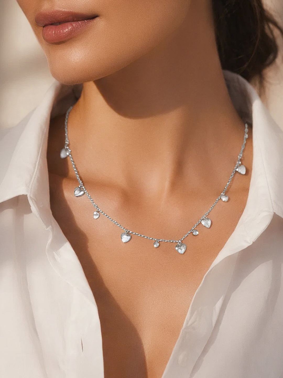 925 Fine Silver Mini Heart Crystal Charm Necklace