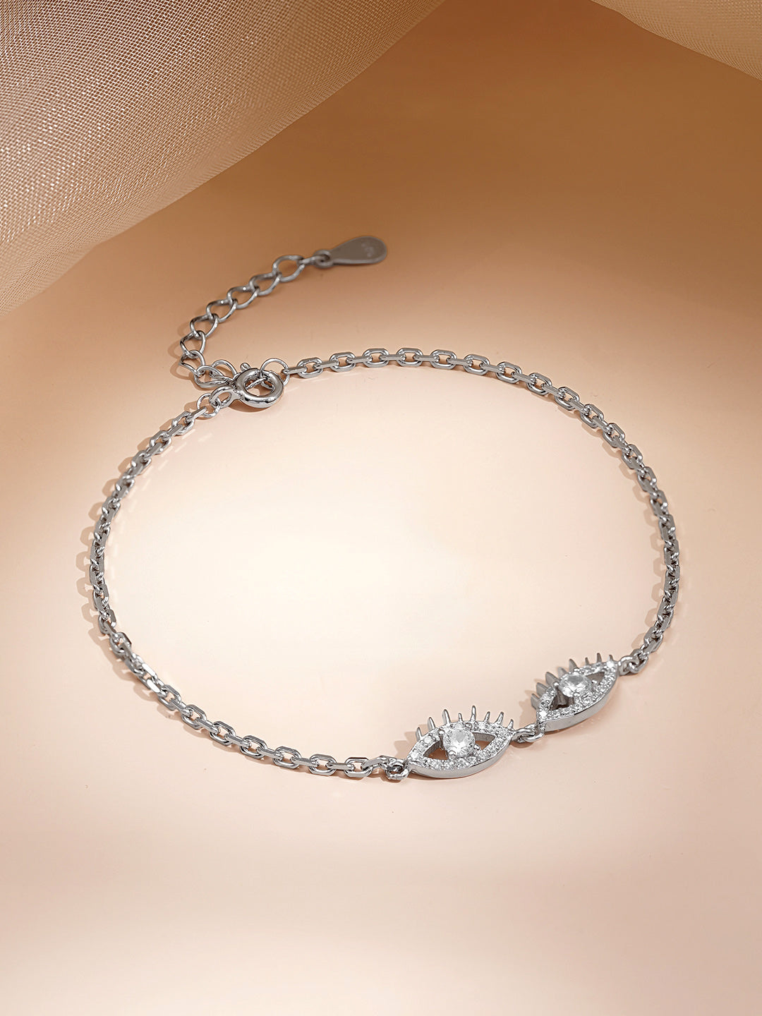 925 Fine Silver Evil Eye Link Chain Bracelet