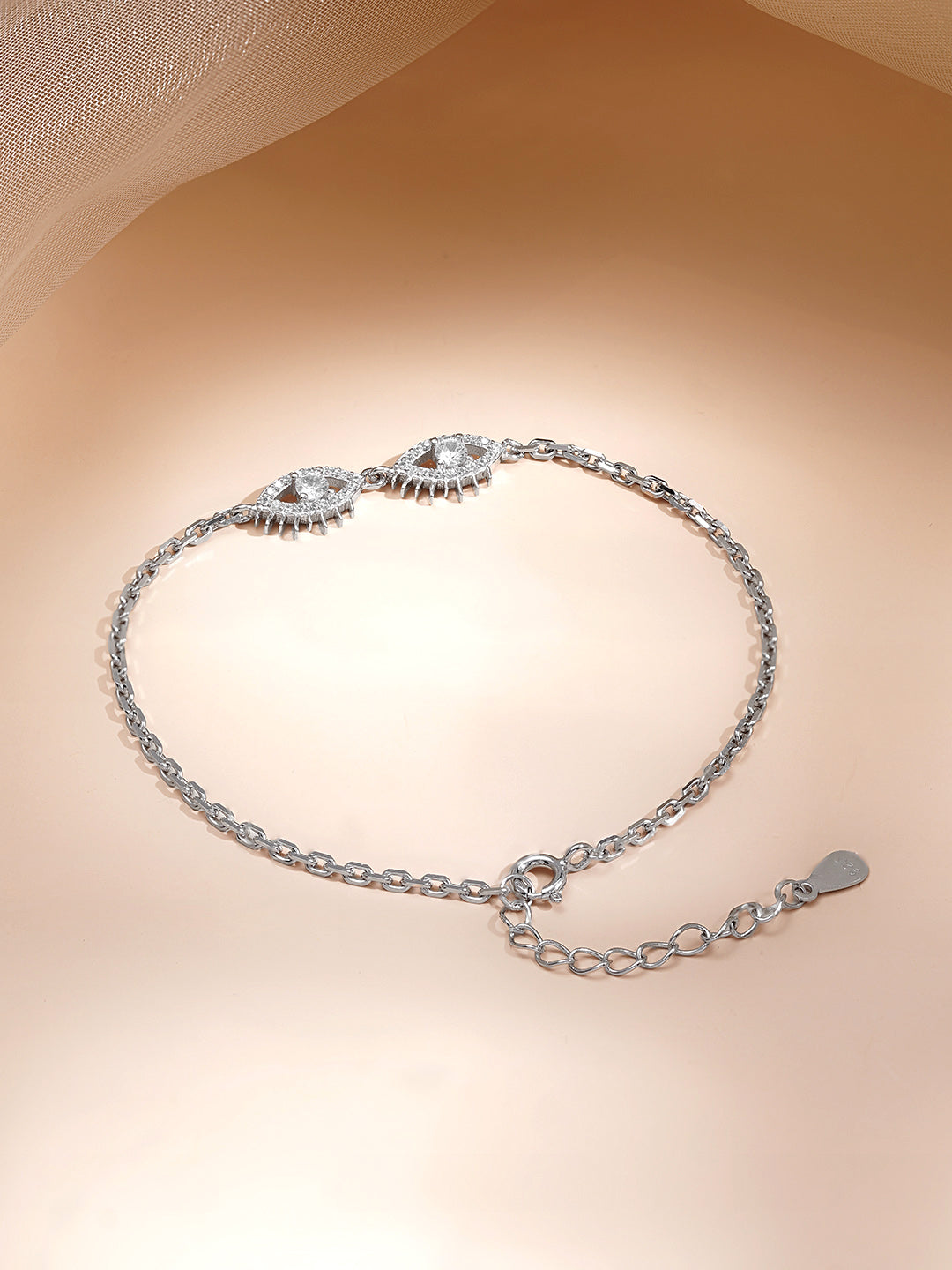925 Fine Silver Evil Eye Link Chain Bracelet