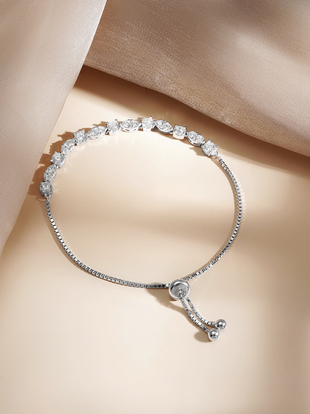 925 Fine Silver Crystal Adjustable Chain Bracelet