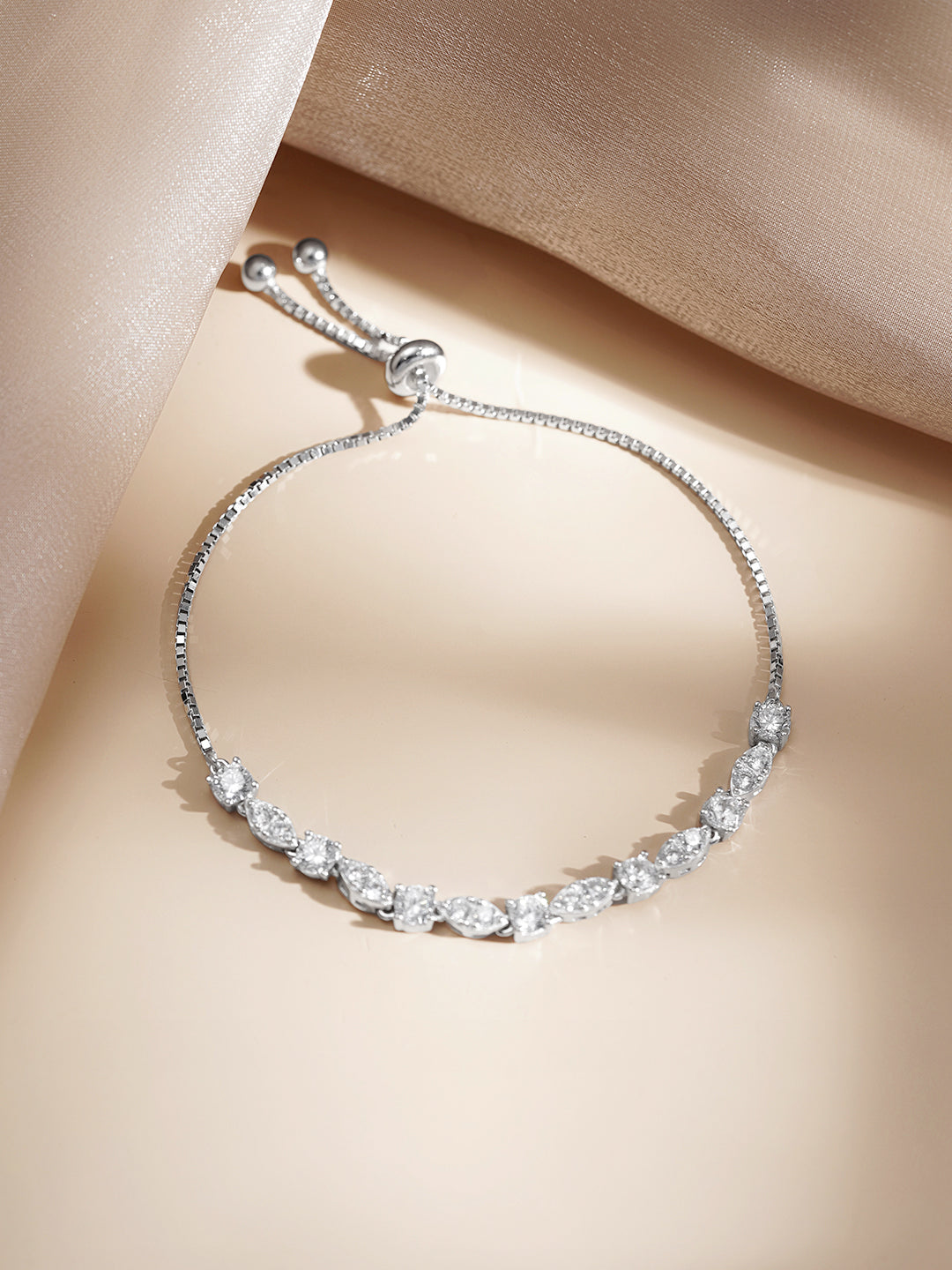 925 Fine Silver Crystal Adjustable Chain Bracelet