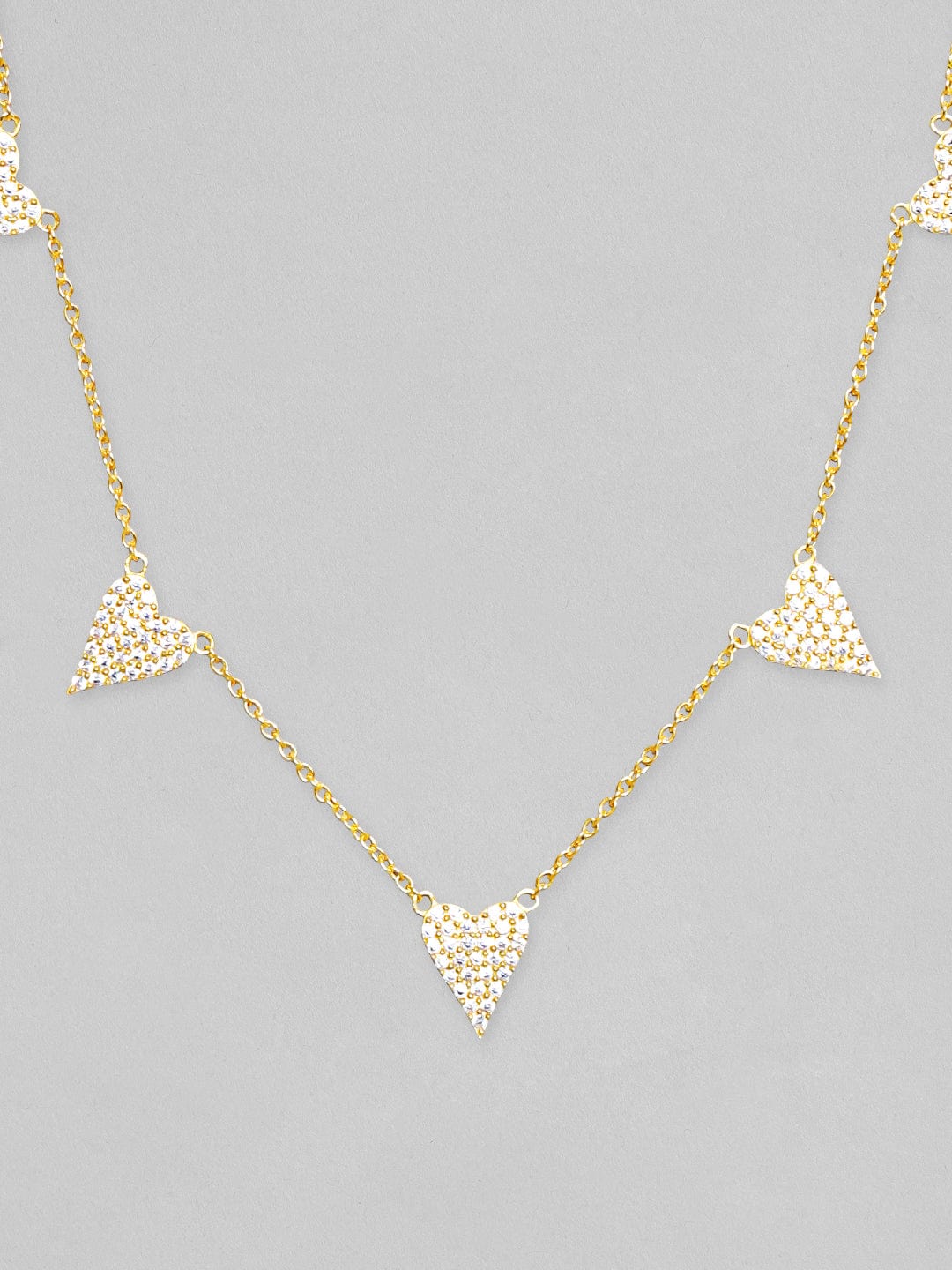 Rubans 925 Silver 18K Gold Plated Chain With Zircons Studded Multi Heart Charms Necklace