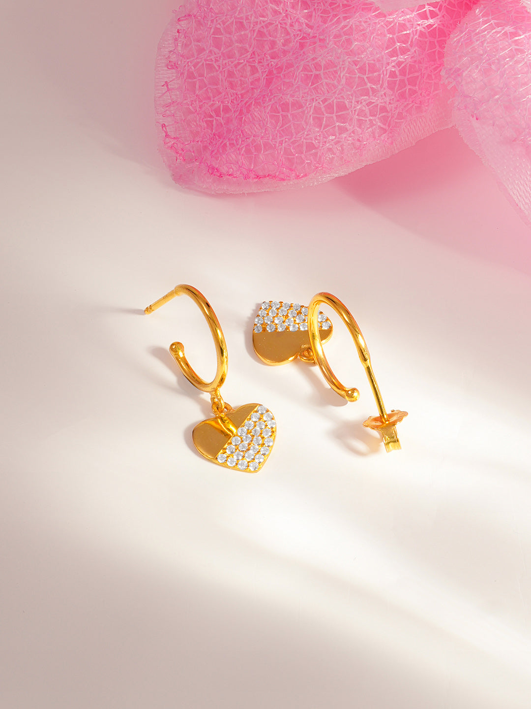 925 Fine Silver Crystal Heart Hoop Drop Earrings