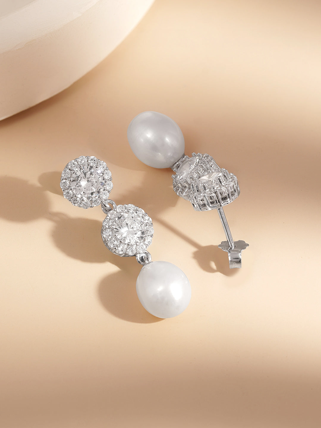 925 Fine Silver Pearl Bloom Drop Earrings