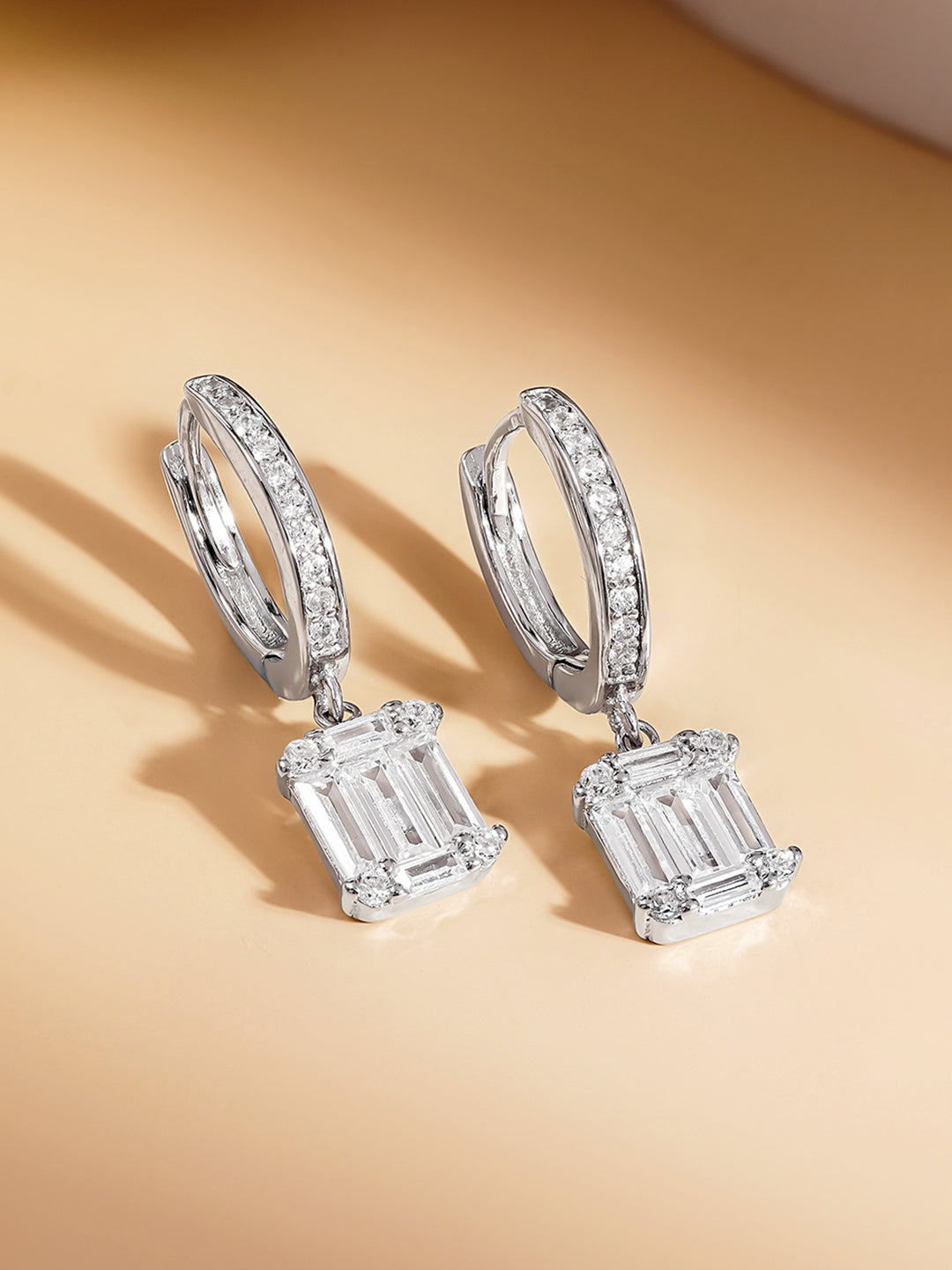 925 Fine Silver Crystal Drop Hoop Earrings