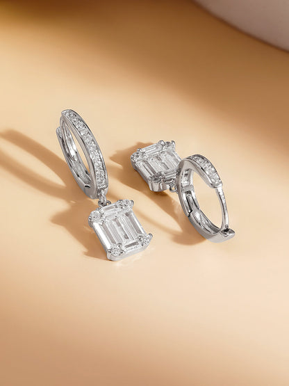 925 Fine Silver Crystal Drop Hoop Earrings