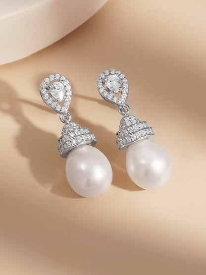 925 Fine Silver Pearl Glow Drop Earrings