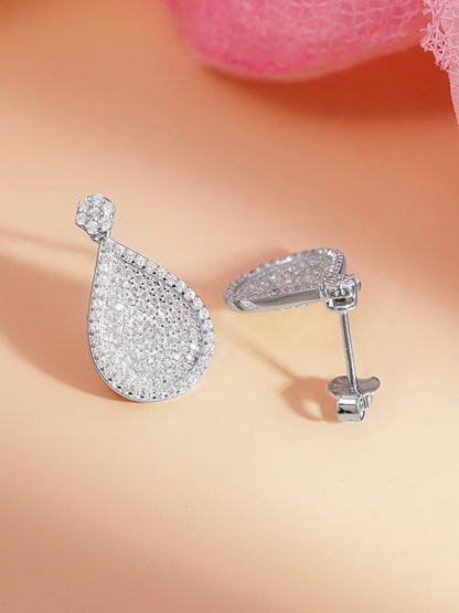 925 Fine Silver Zirconia Teardrop Statement Drop Earrings
