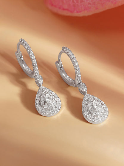 925 Fine Silver Zirconia Teardrop Hoop Earrings