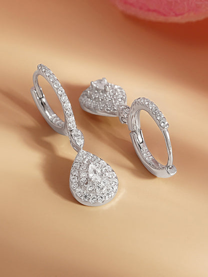 925 Fine Silver Zirconia Teardrop Hoop Earrings