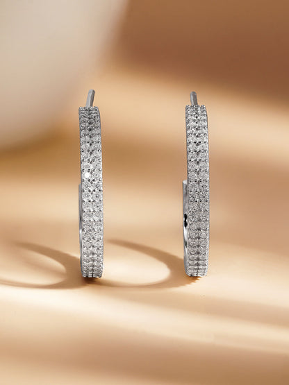 925 Fine Silver Sparkling Zirconia Half-Hoop Earrings