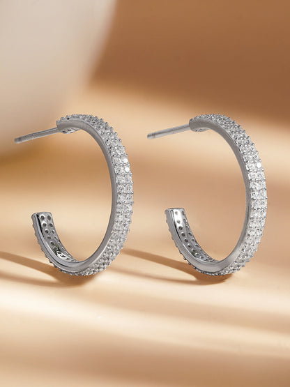925 Fine Silver Sparkling Zirconia Half-Hoop Earrings