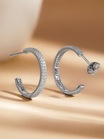 925 Fine Silver Sparkling Zirconia Half-Hoop Earrings