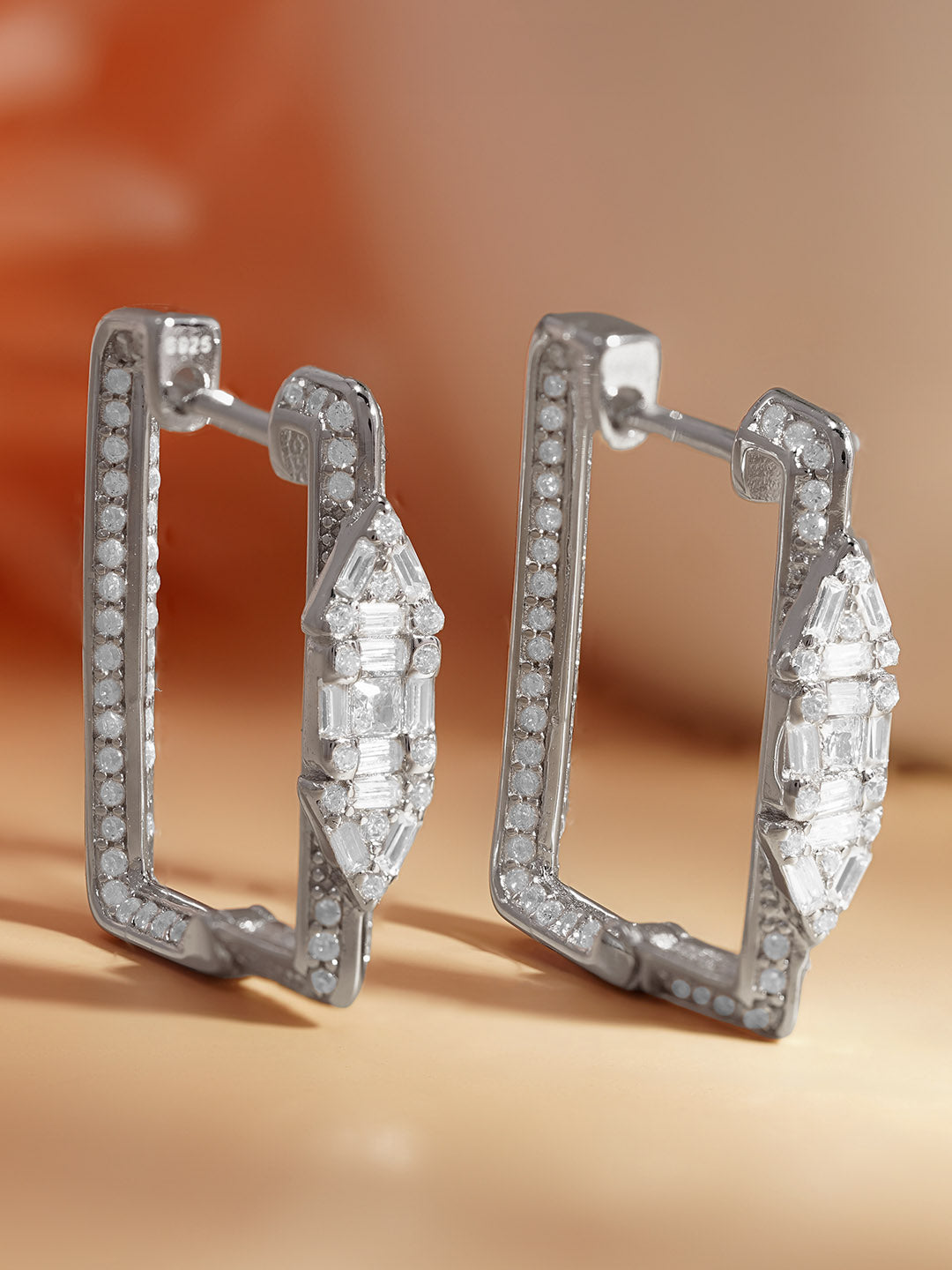 925 Fine Silver Crystal Statement Hoop Earrings