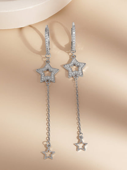 925 Fine Silver Star Chain Drop Earrings
