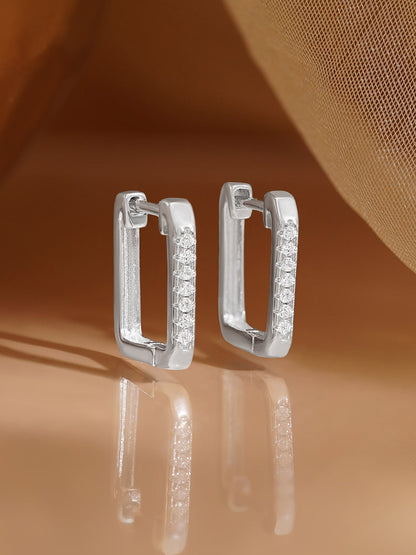 925 Fine Silver Zirconia Bar Hoop Earrings