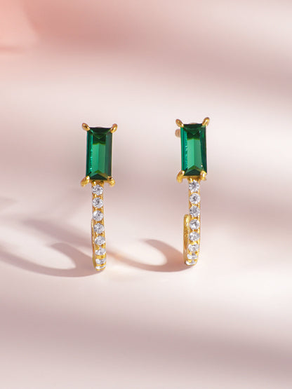 925 Fine Silver Emerald Diamond Stud Earrings