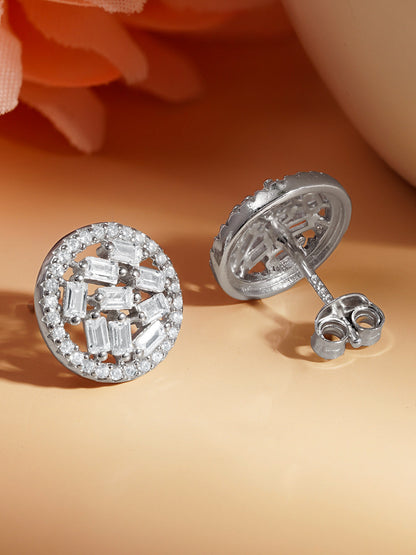 925 Fine Silver Crystal Zirconia Halo Stud Earrings