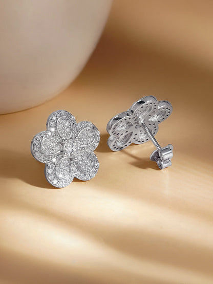 925 Fine Silver Blooming Crystal Stud Earrings