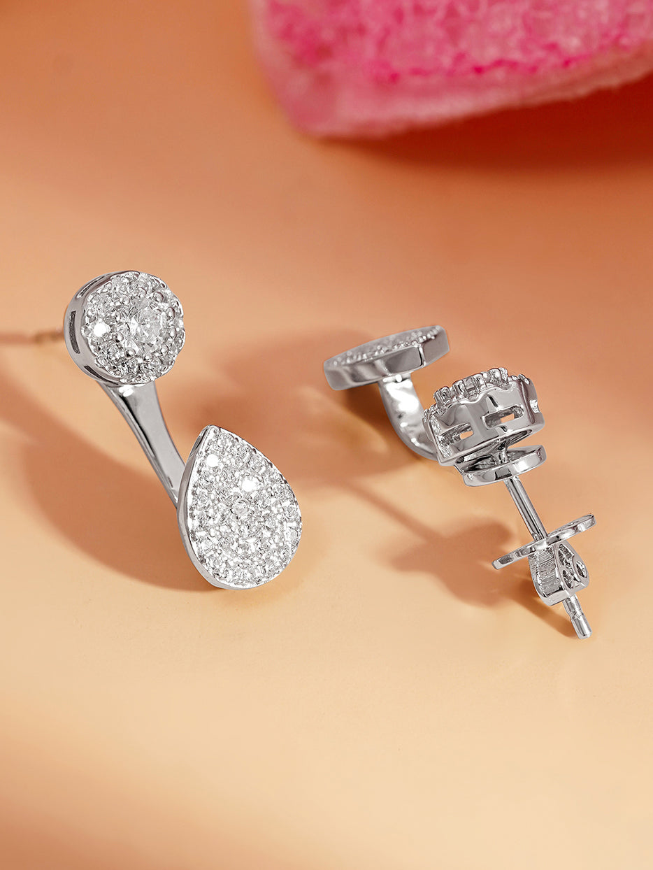 925 Fine Silver Zirconia Cluster Drop Earrings