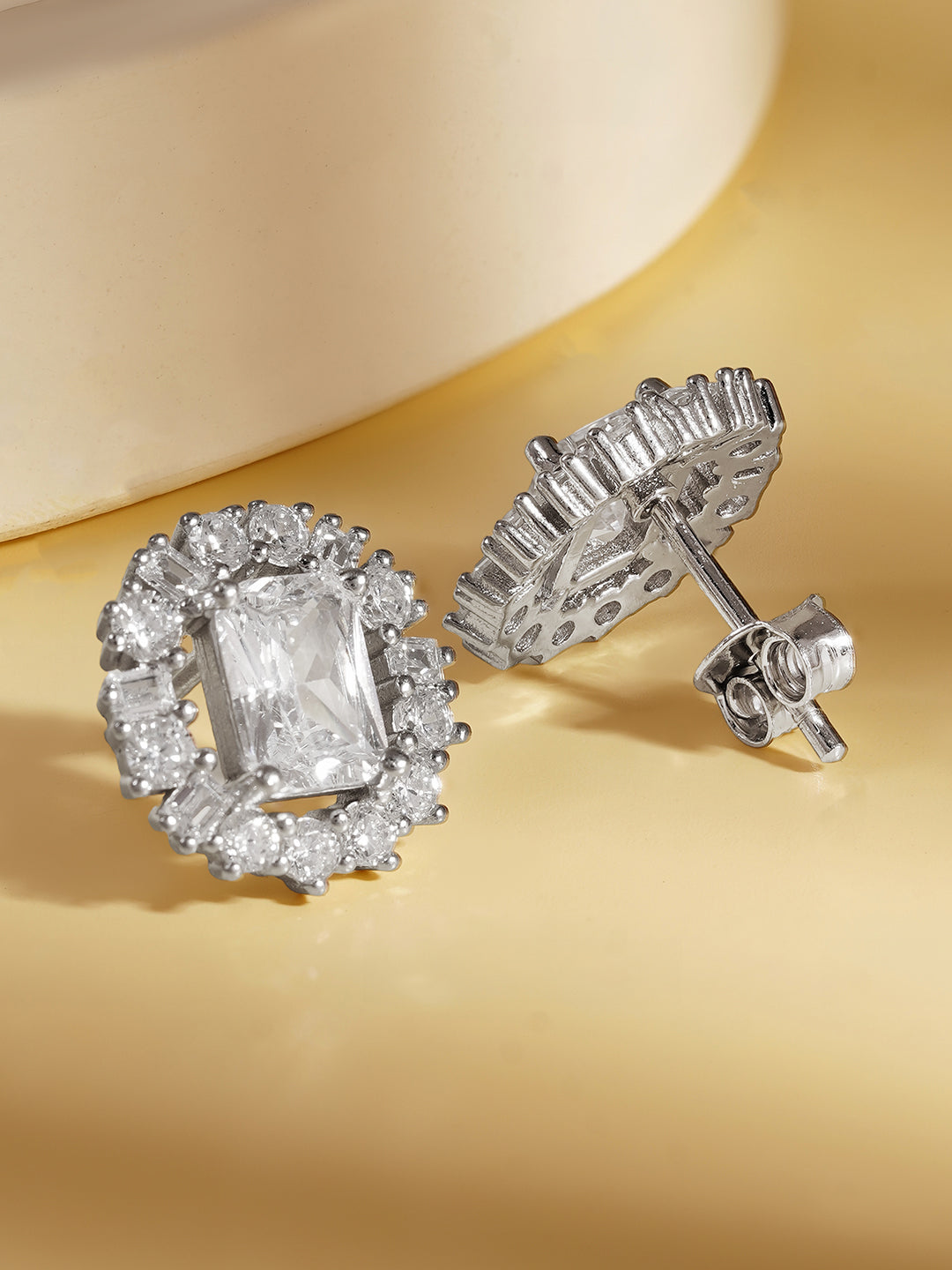 925 Fine Silver Crystal Cluster Stud Earrings