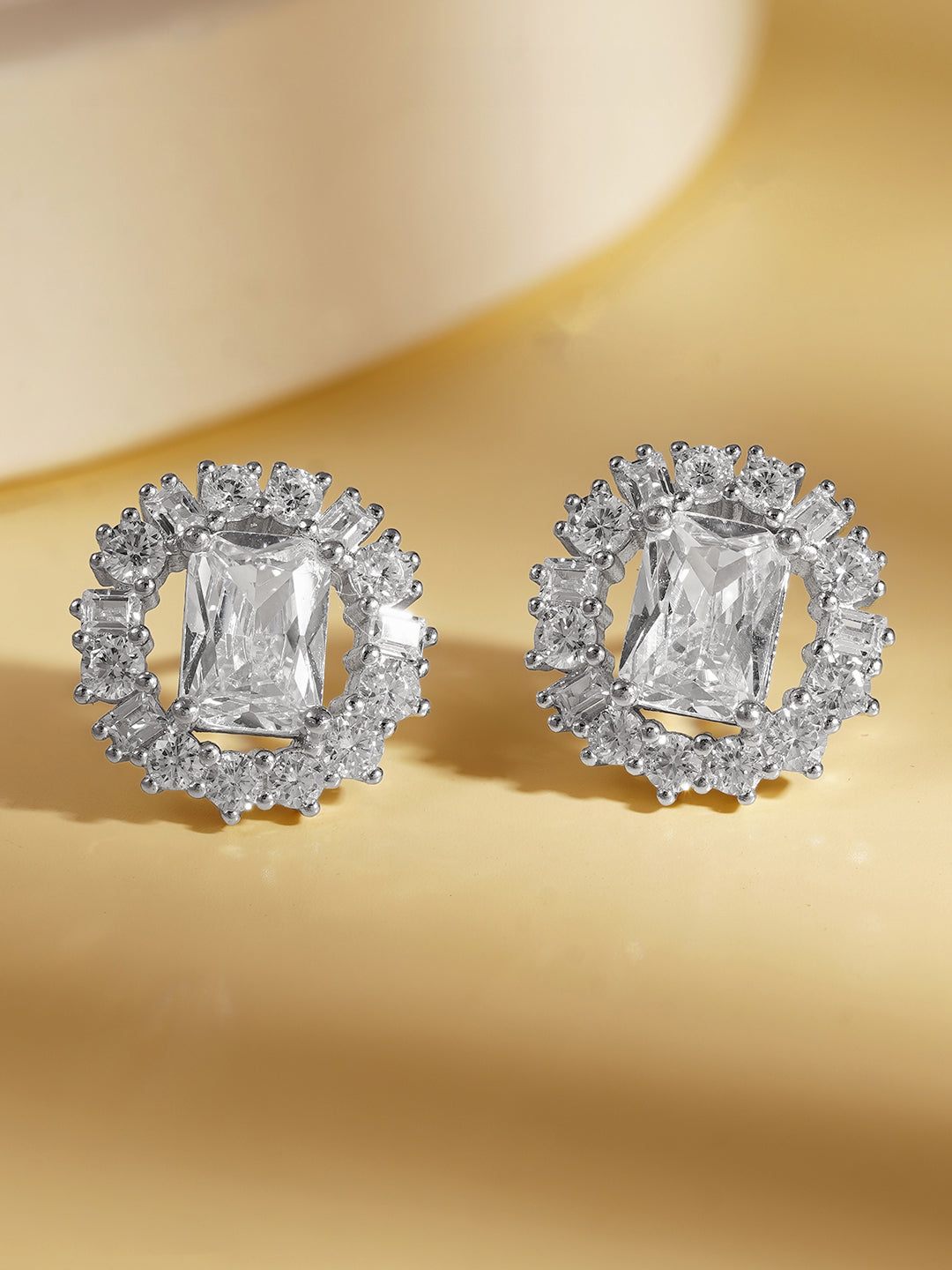 925 Fine Silver Crystal Cluster Stud Earrings