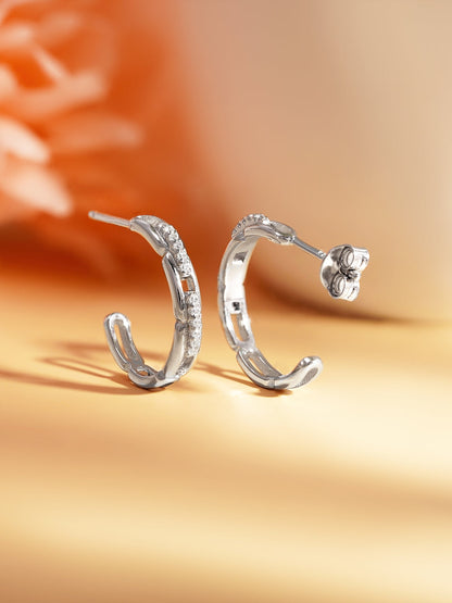 925 Fine Silver Minimal Crystal Half-Hoop Earrings