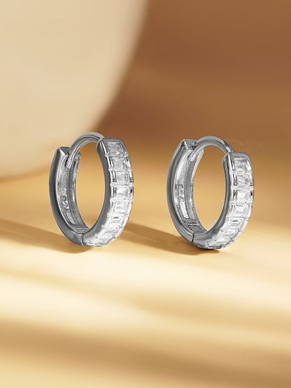 925 Fine Silver Crystal Chunky Hoop Earrings