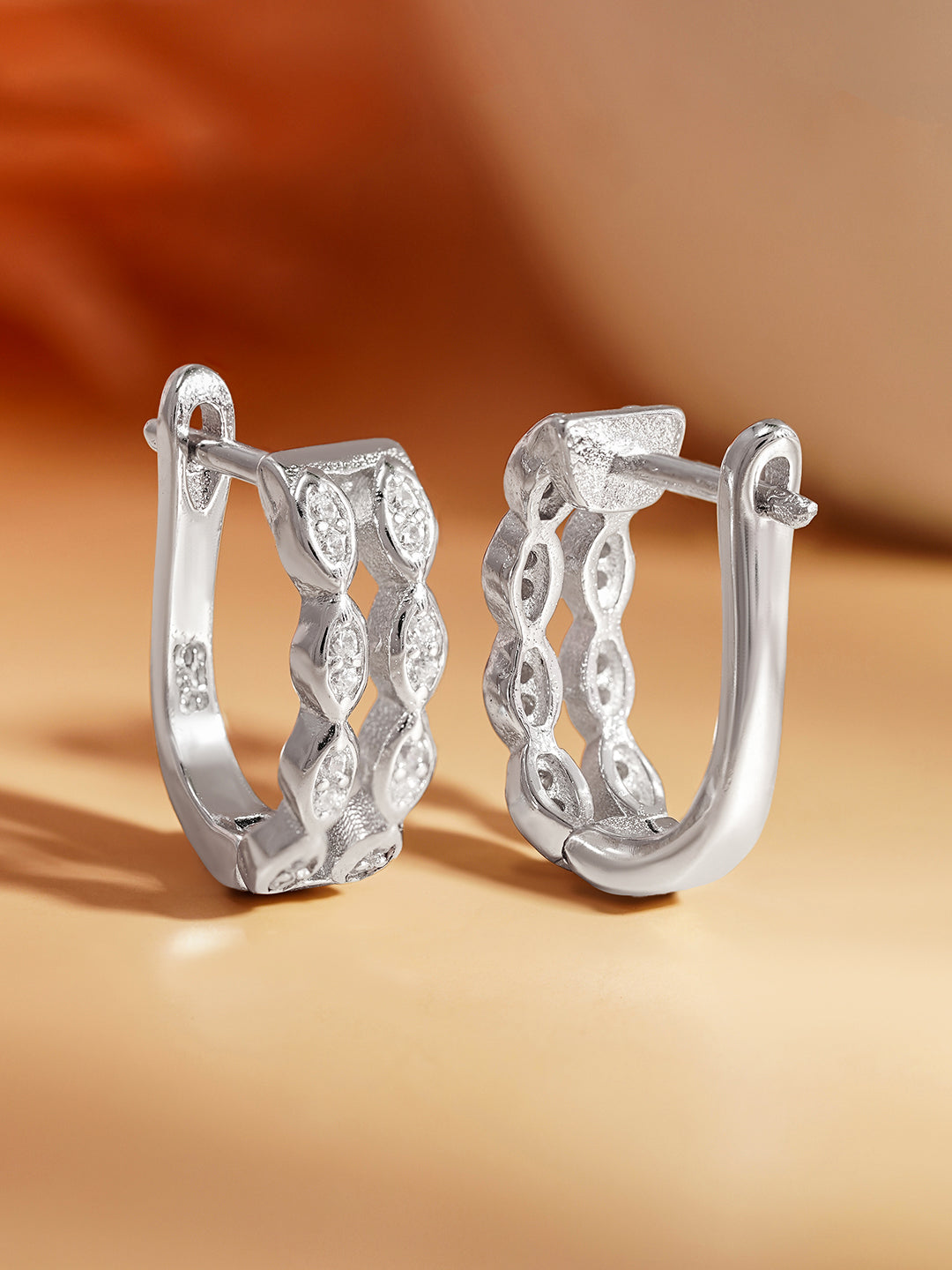 925 Fine Silver Crystal Layered Hoop Earrings