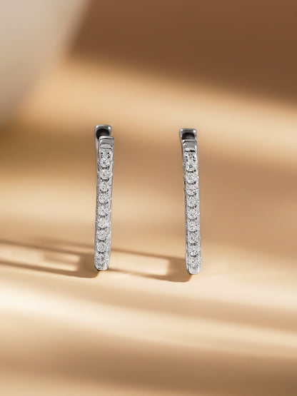 925 Fine Silver Zirconia Sleek Hoop Earrings