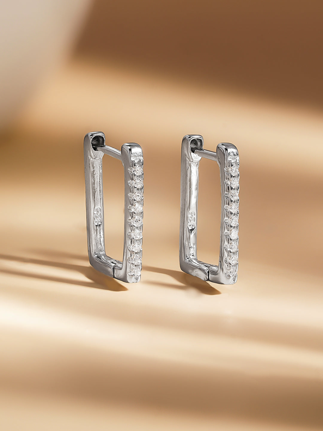 925 Fine Silver Zirconia Sleek Hoop Earrings