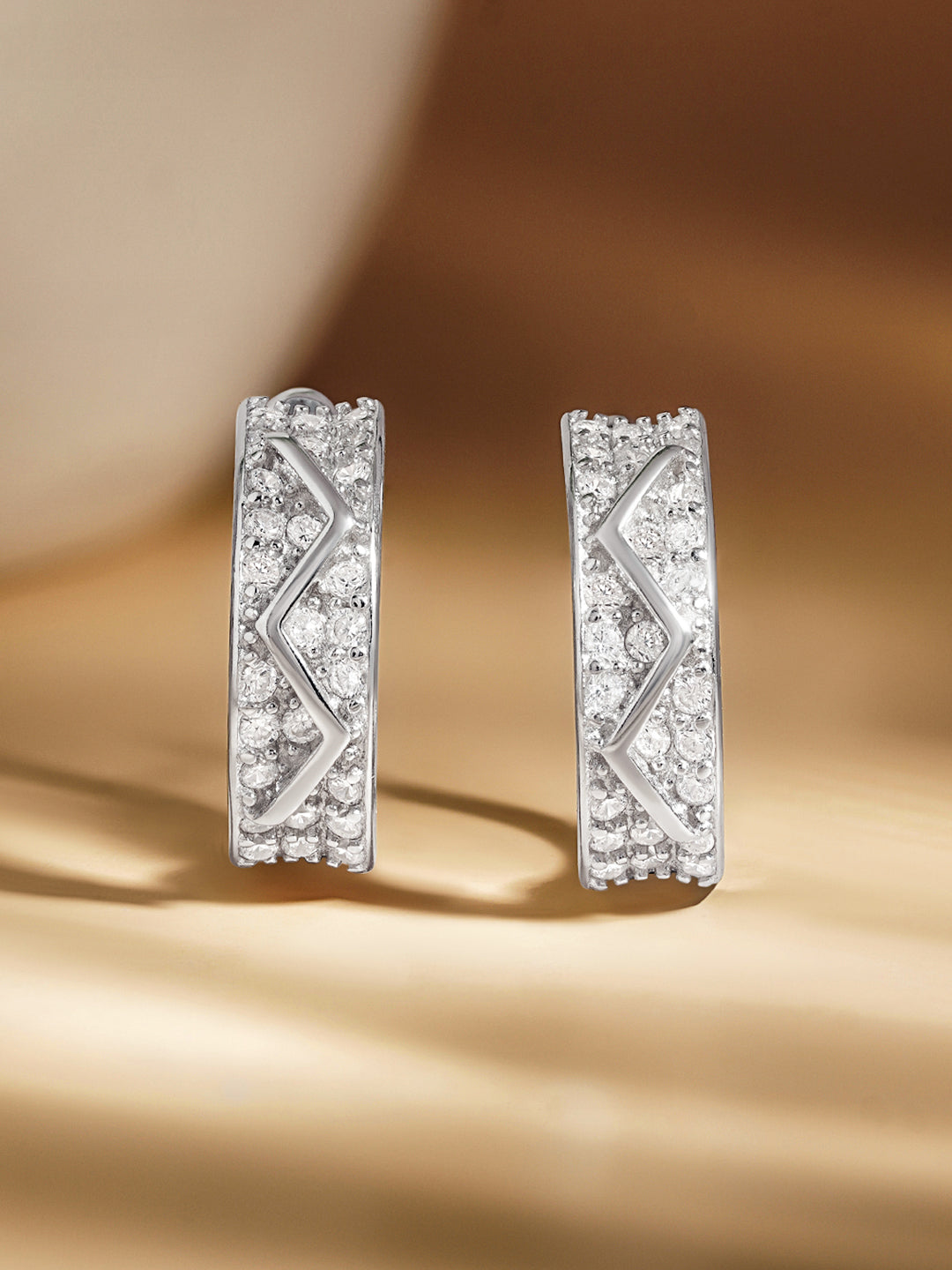 925 Fine Silver Zirconia Pattern Hoop Earrings