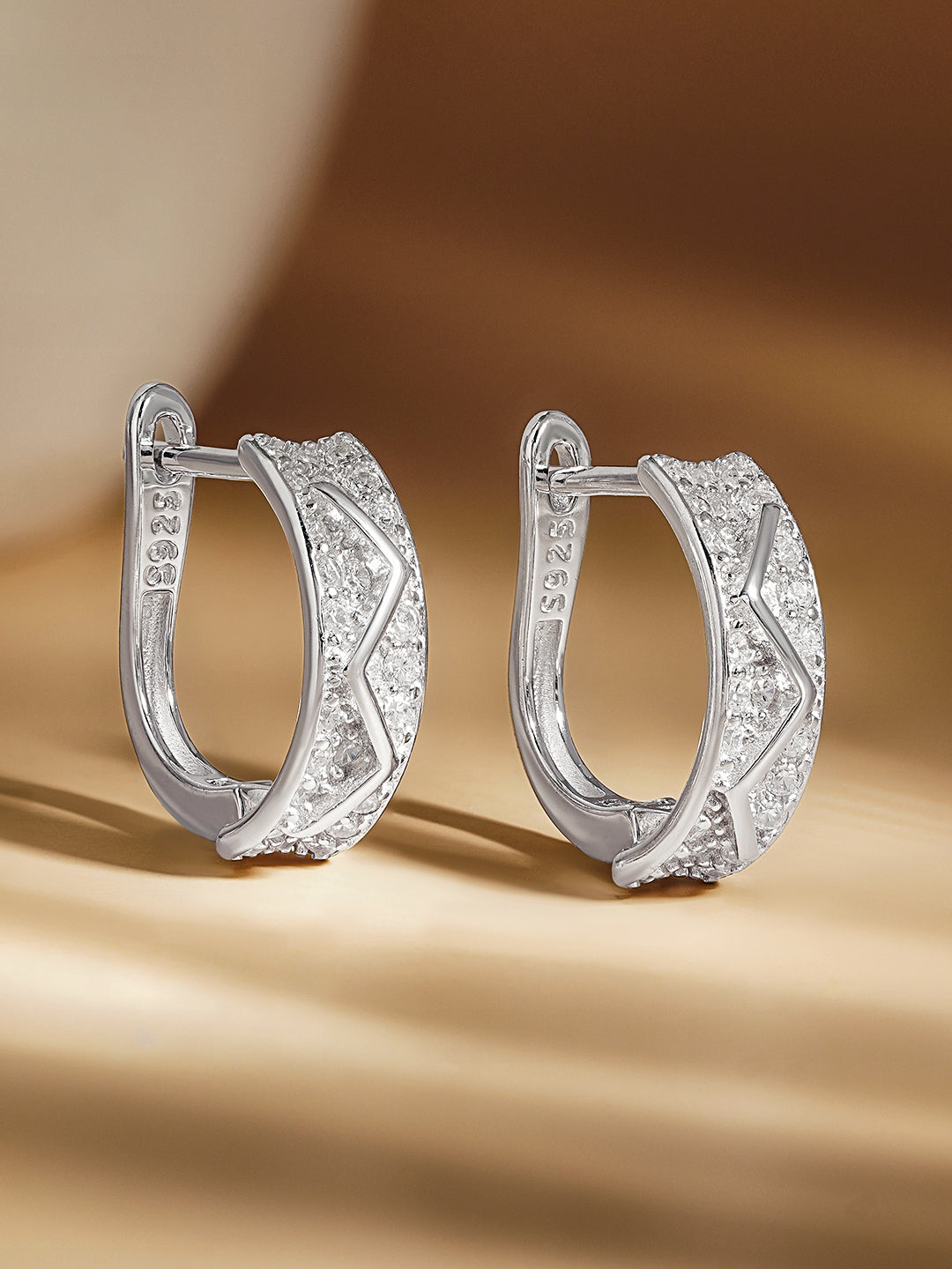 925 Fine Silver Zirconia Pattern Hoop Earrings