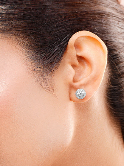 925 Fine Silver Round Diamond Stud Earrings