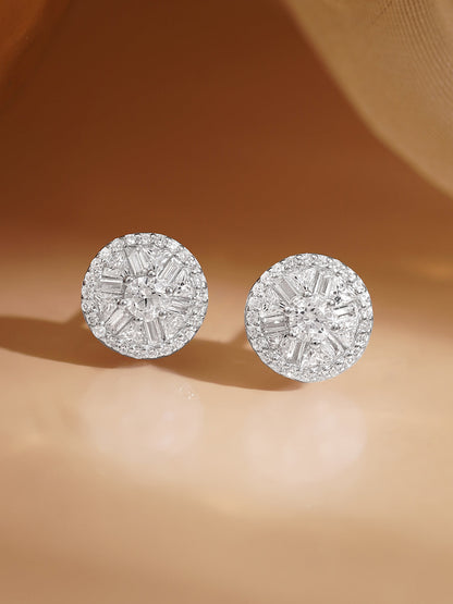 925 Fine Silver Round Diamond Stud Earrings